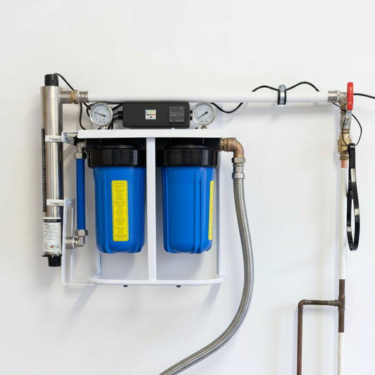 Big Blue Trio 10" – Sediment + Actief Kool + UV-desinfectie | Compleet Regenwaterzuiveringssysteem