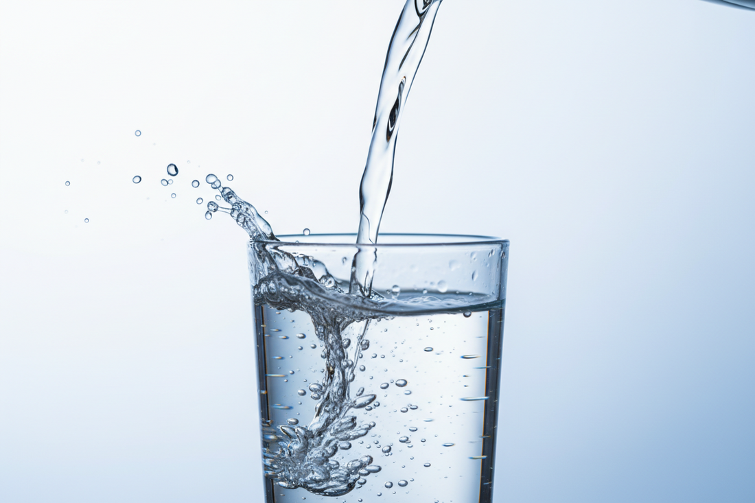 Helder osmosewater dat wordt ingeschonken in een glas — zuiver drinkwater dankzij omgekeerde osmosefiltratie