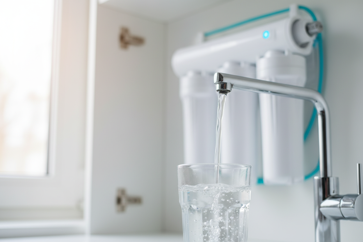 Water filter banner - pure water glass